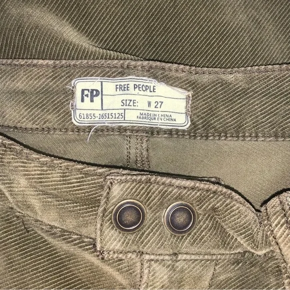 Free People Corduroy Pants Women’s Size 27 Olive Green Slim Straight‎ - Picture 8 of 10